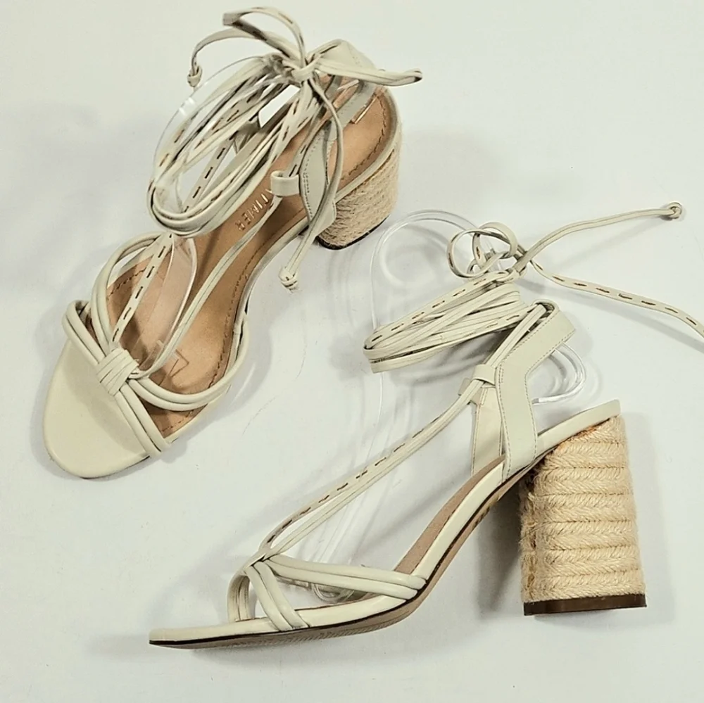 Gibson Latimer Tasha Sheep Leather Cream Ankle Wrap Jute Block Heel Sandal - Picture 7 of 16